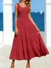 2026 Colección de Verano Nueva de Amazon Marca Independiente Moda Femenina Europea y Americana Vestido de Tirantes con Patchwork Fruncido Vestido de Línea A Acampanado