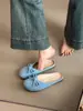 Meias-pantufas femininas slip-on de sola macia com bico redondo, cor sólida, bico fechado, design de laço doce, adequadas para uso externo na primavera e no verão de 2026