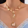 Collar Colgante de Concha y Estrella de Mar Bohemio Transfronterizo Europeo y Americano Cadena para Clavícula de Aleación Multicapa Perla Festiva