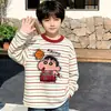 Camiseta de manga larga a rayas de retazos de algodón puro para niños, nuevo estilo primavera y otoño 2026 para niños, camiseta básica holgada, top de moda