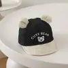 Boné de beisebol infantil em blocos de cor jeans com orelhas de urso, Boné fofo de urso com aba curva, Proteção solar para meninos e meninas