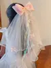 Presilha de Cabelo Infantil para Meninas, Laço de Coroa, Presilha com Borda de Véu, Acessório de Cabelo de Princesa Bordado Estilo Coreano