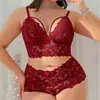 Conjunto de Sujetador de Encaje Europeo y Americano Ajustado Transparente para Dormir, Lencería Seductora, Ropa de Casa Tallas Grandes para Mujer