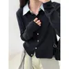 Cárdigan de Punto Patchwork Falso de Dos Piezas Luxi para Mujer Festival de Primavera 2026 Estilo Perezoso Bloque de Color Cuello de Camisa Top Holgado Ss980