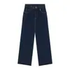 Pantalones vaqueros retro de alta gama azul oscuro, de pierna recta para mujer, de otoño, de cintura alta, holgados, casuales, de pierna ancha, hasta el suelo