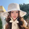 Chapéu de Pescador Polca Dot Coreano para Mulheres, Passeio de Verão, Cadarço, Moderno, Proteção UV, Aba Larga, Chapéu de Sol, Chapéu de Proteção Solar