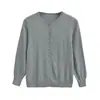 CL26191-26 Cardigan de tricô básico de manga três quartos, gola redonda, ombro normal, abotoamento simples, estilo coreano, outono