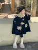 Abrigo de lana para niña, nuevo estilo otoño 2026, versión coreana, con cuello de encaje, azul, abrigo de lana engrosado