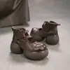 Jiezhou 2026 Primavera Nuevos Zapatos de Mujer Retro de Punta Redonda con Velcro para Aumentar la Altura, Modernos, Versátiles, de Suela Gruesa