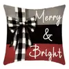 Funda de Almohada Estampada Navideña con Lazo de Cuadros Blanco y Negro y Bola Colgante, Funda Cuadrada a Cuadros Decorativa para Sofá, Extraíble y Lavable