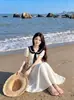 Vestido de Verano para Niñas 2026 Cuello Marinero Estilo Coreano Estilo Academia Manga Abullonada Niños Medianos y Grandes Holgado Línea A Vestido Largo