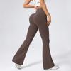 Calça Flare de Yoga Transfronteiriça para Mulheres, Cintura Alta, Levanta Bumbum, Calça Fitness Flare Canelada, Calça Esportiva Longa Bumbum de Pêssego, Calça Wide Leg
