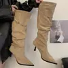 Chuyuji 2026 Novas Botas Femininas de Salto Alto Estilo Francês Outono/Inverno, Botas Longas de Cano Alto de Inverno para Combinar com Casacos, Meila