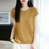 Blusa de Tricô Leve e Respirável de Lyocell com Gola Redonda para Primavera e Verão, Novo Estilo com Efeito Drapeado, Versátil, Sem Mangas, Afinando