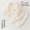 Conjunto de Ropa Interior Acolchada con Lazos para Recién Nacidos Clase A Tres Capas Cálido Estilo Kimono Para Recién Nacidos Otoño/Invierno Ropa de Casa Separada