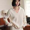 Suéter de Cachemir 100% Puro para Mujer, Cuello Solapa, Color Sólido, Holgado, Casual, Moda, Camisa Base Versátil para Otoño e Invierno, Nuevo