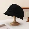 Chapéu de pescador plissado de veludo cotelê coreano de alta qualidade para outono, cor sólida, estilo casual versátil, chapéu bucket estiloso