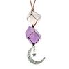 Colgante de bolsa de red con piedra original de amatista natural y cristal rosa, colgante de estrella y luna, tejido a mano para coche, venta al por mayor