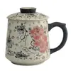 Caneca de Cerâmica Retro Cor Vermelho Flint com Tampa para Escritório em Casa Preparo de Chá Copo para Beber Uso Pessoal Estilo Chinês