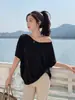 Camiseta Holgada de Corte Relajado con Mangas Murciélago y Cuello en V para Mujer, Nueva de Verano 2026, Delgada, Cubre-Todo, Top Casual Versátil