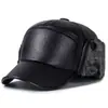 Gorra de béisbol de cuero liso de color sólido transfronteriza sombrero para exteriores para hombres de mediana edad y ancianos con terciopelo grueso resistente al viento cálido sombrero de pico