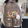 Mochila moderna e estilosa para meninas do ensino fundamental II e médio com camada transparente, grande capacidade, adequada para meninas do ensino fundamental.