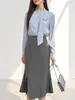 26 Falda de Cola de Pez Inspirada en Diseño Gris Otoñal, Cintura Alta, Adelgazante, Longitud Media, Ropa de Trabajo Profesional, Abertura, Falda Bodycon 25733