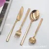 Conjunto de Talheres de Aço Inoxidável 4 Peças Cabo Quadrado Espesso Simples Faca de Bife para Hotel Restaurante Michelin