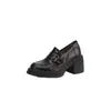 Versión de piel de vaca ~ Mocasines británicos de suela gruesa para mujer con hebilla de remache y tacón grueso, suela de plataforma, zapatos casuales sin cordones