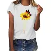 Camiseta impresa con estampado de girasol y mariposa, manga corta, estilo europeo y americano, top unisex, holgada, transfronterizo, nuevo