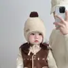 Gorro de Bebé Lindo con Bola de Pelo Estilo Coreano Otoño e Invierno Estilo Nuevo Protección para Orejas Cálido Cortavientos con Cordones Gorro de Lana para Niños y Niñas