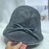 Moda Coreana Sombrero de Pescador de Ante con Lazo para Mujer Otoño e Invierno Grueso con Forro Polar Cálido Sombrero de Cubeta Pequeño para Ducha Facial