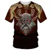 Camiseta Popular Transfronteriza Europea y Americana Verano Nuevo Estampado Mito Vikingo Camiseta 3D Tendencia Callejera para Hombre Camiseta de Manga Corta