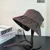 Sombrero de Sol de Ala Ancha para Verano que Hace que la Cara Parezca Más Pequeña, Sombrero Tipo Concha de Protección UV para Exteriores, Sombrero de Pescador Simple de Estilo Japonés con Amarre para Mujer