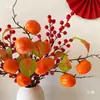 Fruta de caqui simulación rama de caqui falsa decoración de Año Nuevo flor de simulación flor falsa caqui caqui como desees adorno arreglo floral de árbol seco flor falsa