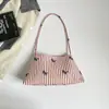 Bolso de Hombro Rayado con Bordado de Poni, Nuevo Bolso de Hombro Suave para Viajes de Primavera y Verano, Bolso de Mano Versátil de Gran Capacidad Casual