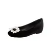 Sapatos Rasos de Salto Baixo Quadrados Estilo Francês para Mulheres 2026 Verão e Outono Sapatinhos Quadrados de Diamante Preto em Couro para Mulheres