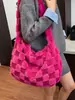 Bolso Tote Cuadros Estilo Coreano Gran Capacidad para Mujer Otoño 2026 Retro Color Contrastante Felpa Casual Bolso de Hombro Cruzado