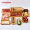 Prato de Melamina Utensílios para Fondue Estilo Japonês Bandeja com Imitação de Grão de Madeira Prato Retangular Prato para Legumes e Carne Imitação de Porcelana Prato para Churrasco