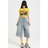 Jeans Americanos de Siete Puntos de Pierna Ancha Azul Claro para Mujer Verano 2025 Nuevo Forma de Pera Suelto Adelgazante Recto 7 puntos Medio