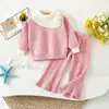 Conjunto de Suéter para Niña Otoño e Invierno Nueva Moda Cuello Bufanda Suéter de Punto y Pantalones Estilo Coreano Elegante Suéter para Bebé Niña Largo