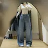 Jeans de pierna ancha para mujer talla extra con patrón de estrellas y pedrería, nuevo estilo de verano, cintura alta, corte holgado, adelgazantes, de alta gama, pantalones largos hasta el suelo