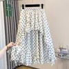 Saia Plus Size 2026 Verão para Gordinhas com Babado, Renda, Bolinhas, Cintura Elástica Irregular, Linha A, Barra Larga
