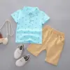 Conjunto de Verano Nuevo para Niños Bebé de Manga Corta Solapa Dos Botones Estampado Shorts de Manga Corta Conjunto de Dos Piezas para Cabello