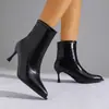 Nuevas botines de tacón alto de punta para comercio exterior, botines de tacón de aguja estilo europeo y americano, botines ajustados, negros retro, botines cortos elegantes y versátiles
