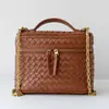Mini Bolso Caja Tejido a Mano, Bolso de Alta Gama para Teléfono Móvil, Bolso Cuadrado Pequeño Versátil con Cadena, Bolso Cruzado de Hombro de Piel Genuina para Mujer