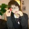 Subcultura Celebridad de Internet Espejo Lindo con Decoración de Lazo Gato Negro con Marco Estampado de Leopardo Gafas para Estilismo Sin Maquillaje Modernas