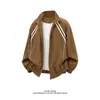 Chaqueta retro americana a rayas con cuello alto para hombre, chaqueta biker moderna y estilosa de otoño de corte holgado, abrigo de manga larga para protección solar para hombre