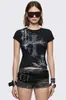 Camiseta Manga Curta Gola Redonda Estampa Cruz Personalizada Pulôver Estilo Moda de Rua Retrô Slim Casual Estilo Garota Popular
