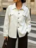 Ropa de mujer transfronteriza europea y americana de Amazon: Chaqueta de gamuza sintética con cuello de solapa, bolsillos y cierre de botones, chaqueta suelta y casual para mujer